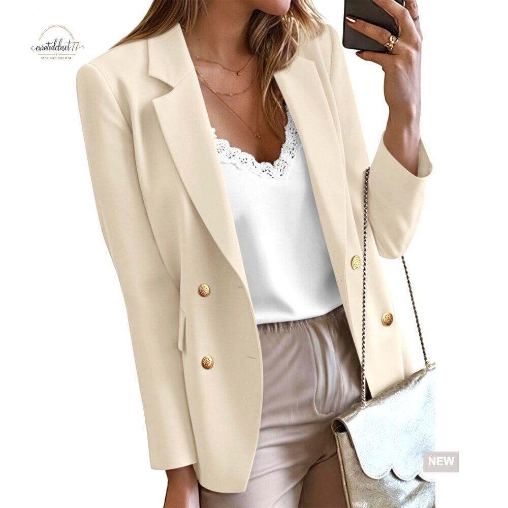 Double Breasted Blazer with Pockets, Notch Lapel, Long Sleeve, Regular Fit